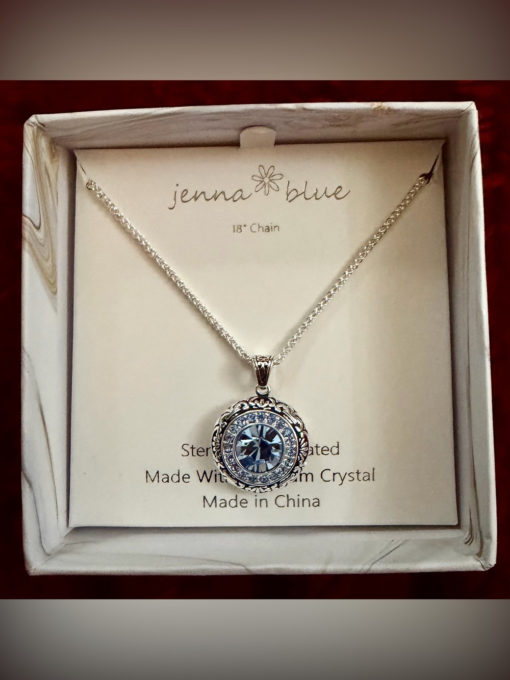 Sterling Silver Plated Necklace with Light Blue Crystal Pendant
